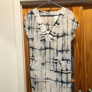 Emerson Fry V Column Dress White Blue Ink Lines 00